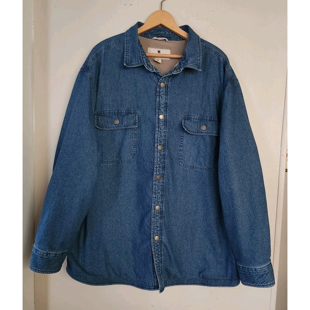 Woolrich Mens 2XL Fleece Blanket Lined Denim Jean Barn Trucker Jacket Coat Snap